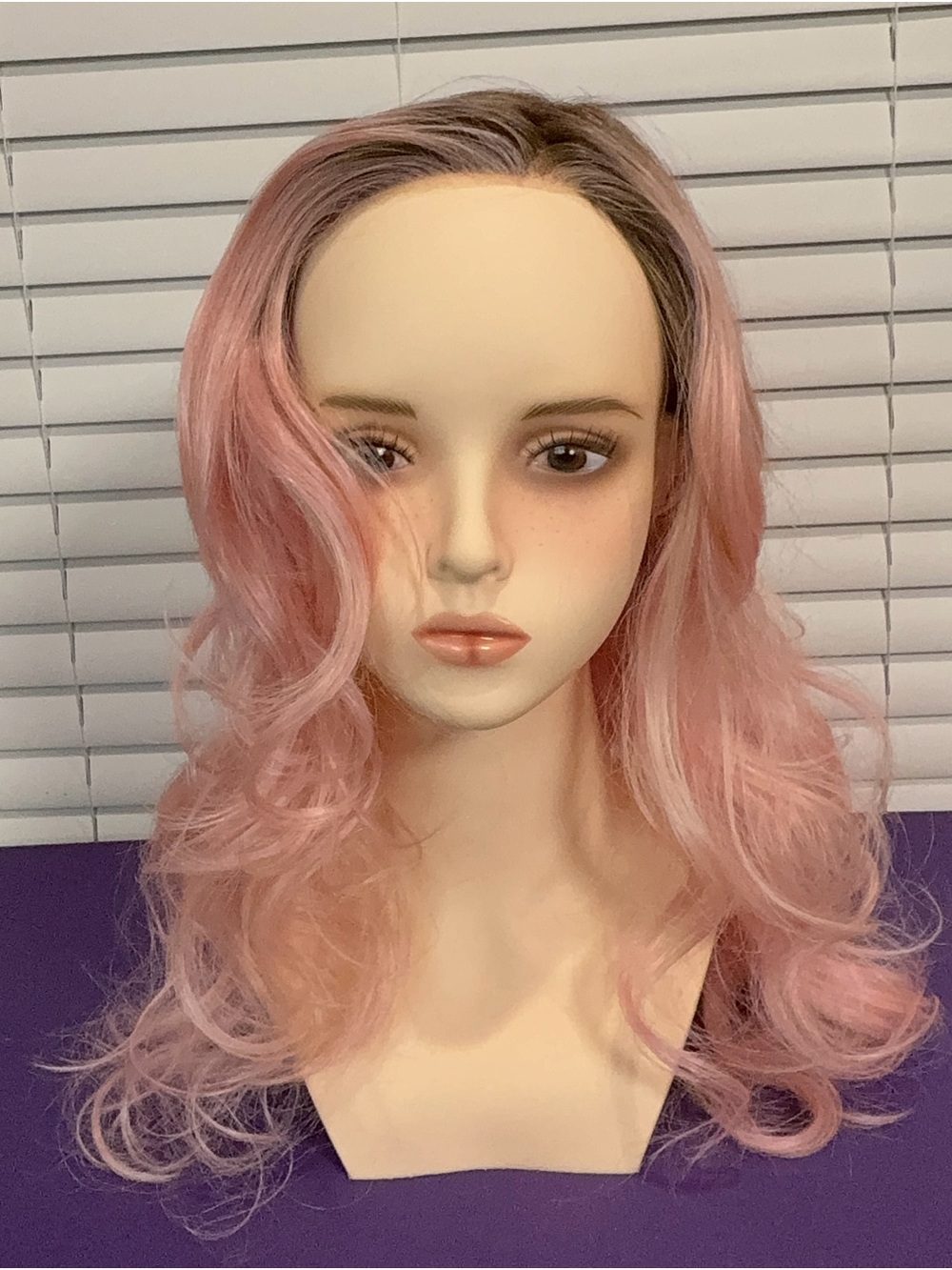 Soft Pink Wavy Synthetic Wig with Natural Rooted Hairline